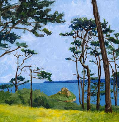 Pine-fringed coast, Torquay